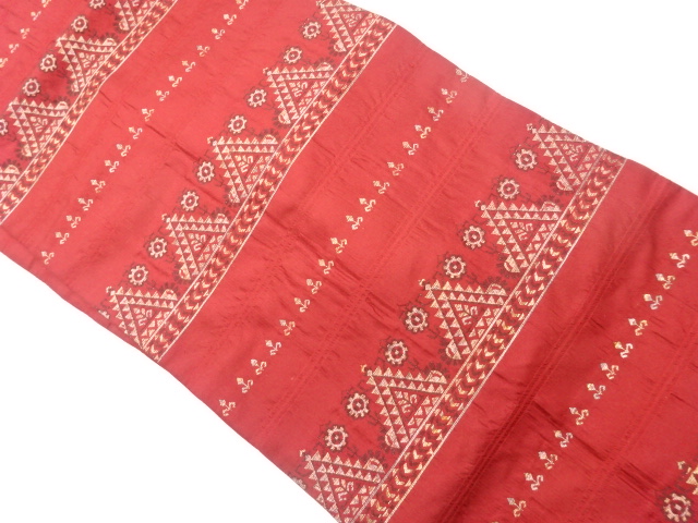 リサイクル　横段に幾何学模様織出し名古屋帯